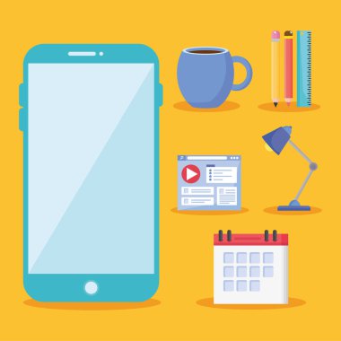Ofis simgeleriyle akıllı telefon