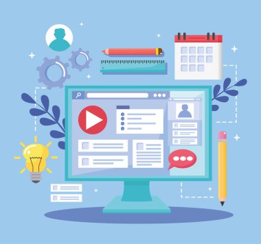 Ofis simgelerine sahip bilgisayar