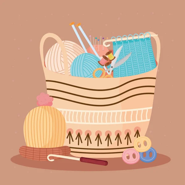 Knitted basket with sewing — Stock Vector