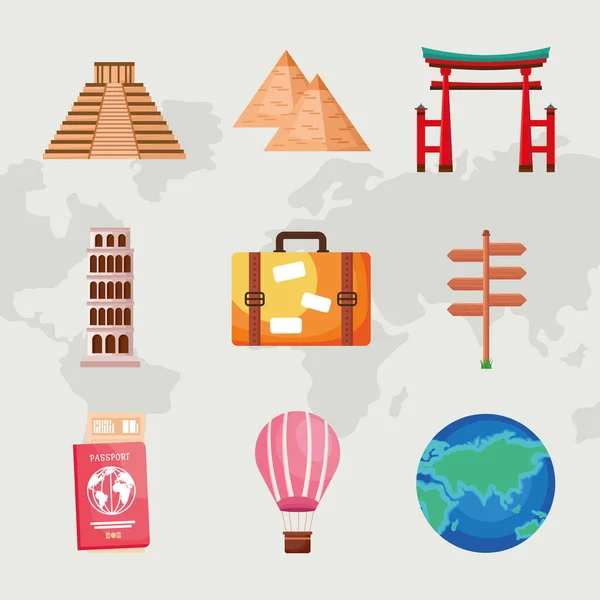 Nueve iconos de días de turismo — Vector de stock