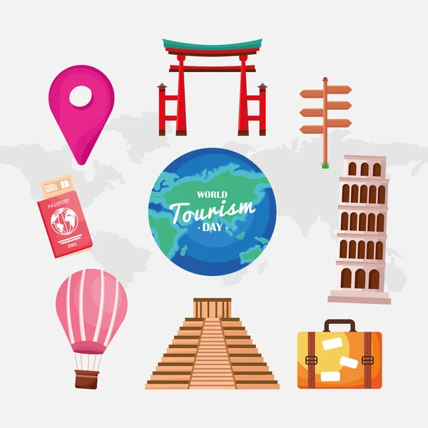 Turismo dia nove ícones — Vetor de Stock