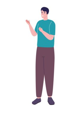 Genç adam ayakta duruyor.