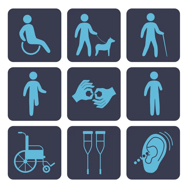 Accessibilité handicapés neuf icônes — Image vectorielle