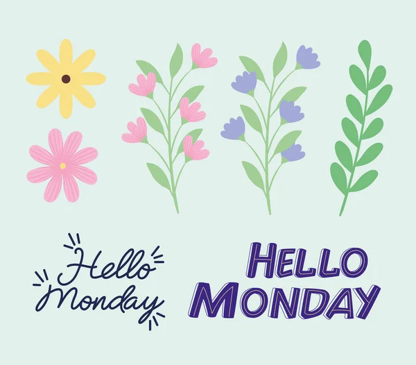 Hola lunes y flores — Vector de stock