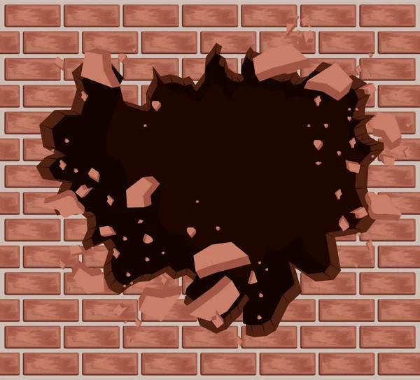 Explosive hole bricks wall — Stock Vector