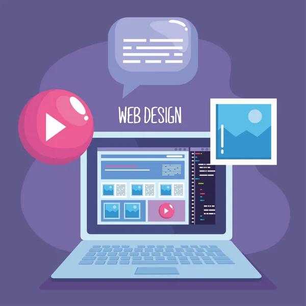 Diseño web en laptop — Vector de stock