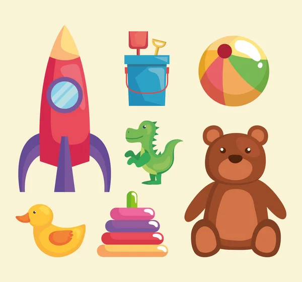 Seven kids toys icons — Stock Vector