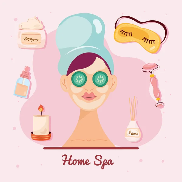 Siete iconos de spa en casa — Vector de stock