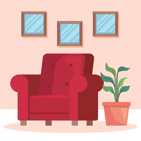 Röd soffa och krukväxt — Stock vektor