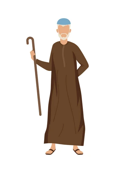 Velho homem muçulmano com cana —  Vetores de Stock