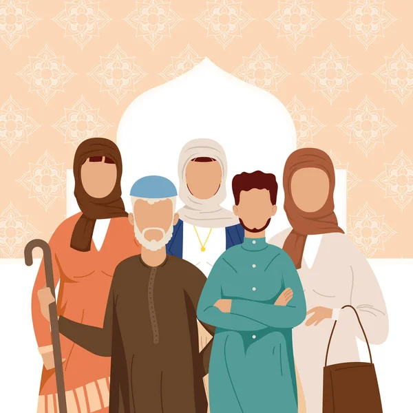 Cinq personnes de la communauté musulmane — Image vectorielle