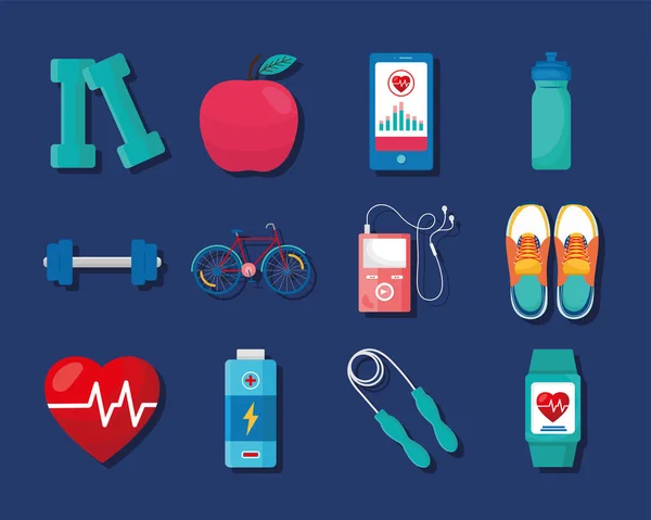 Zwölf Gesundheits-App-Symbole — Stockvektor