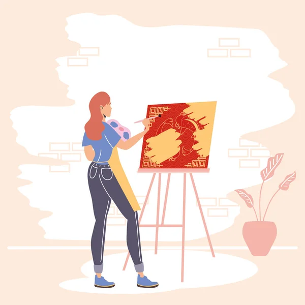 Artista femenina pintura escena — Vector de stock