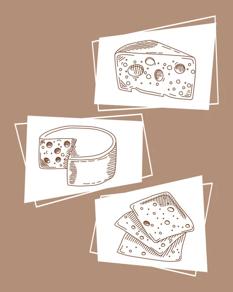 Tres deliciosos quesos boceto — Archivo Imágenes Vectoriales