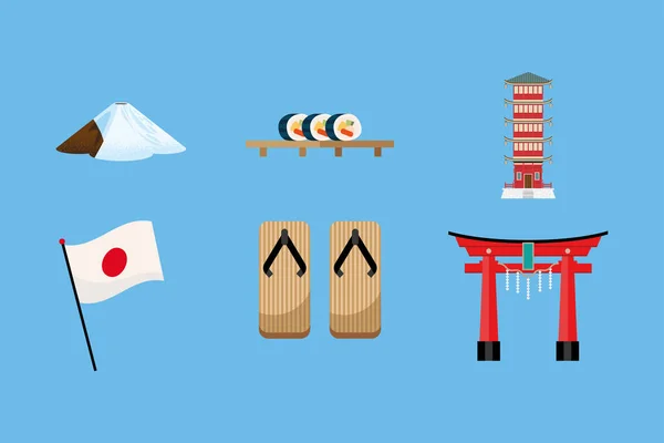 Zes Japanse cultuur iconen — Stockvector