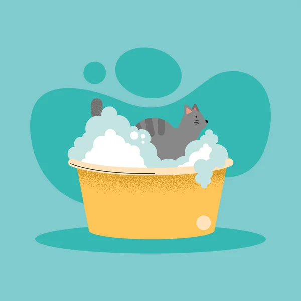Laver le chat dans un bol — Image vectorielle
