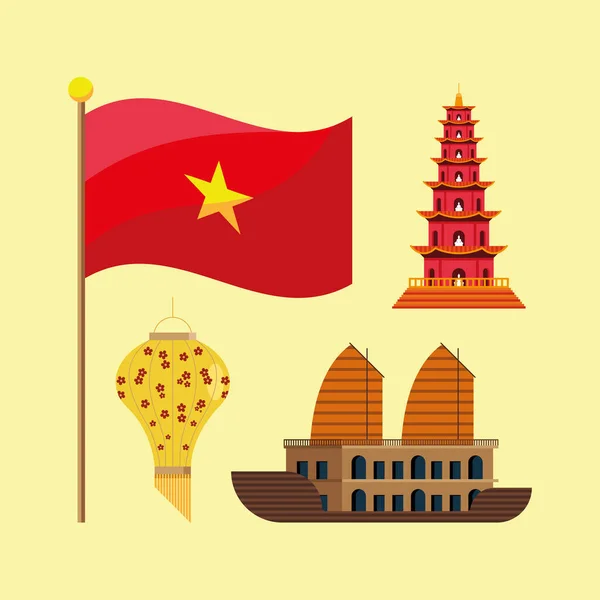 Vietnam kultur fyra ikoner — Stock vektor