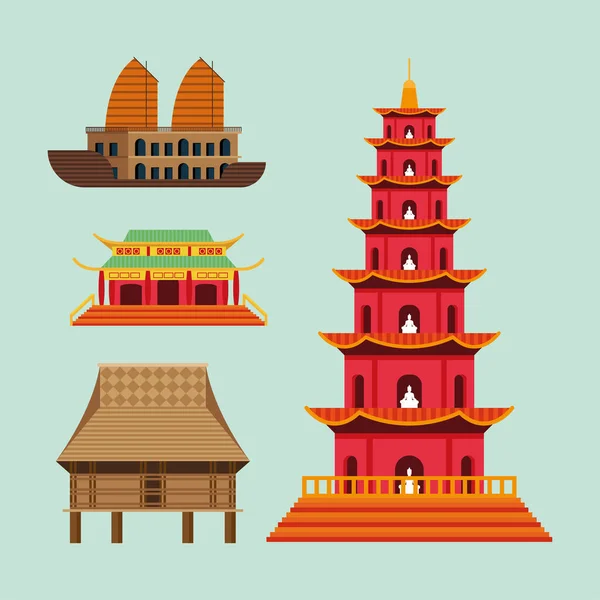 Four vietnam culture icons — Stock Vector