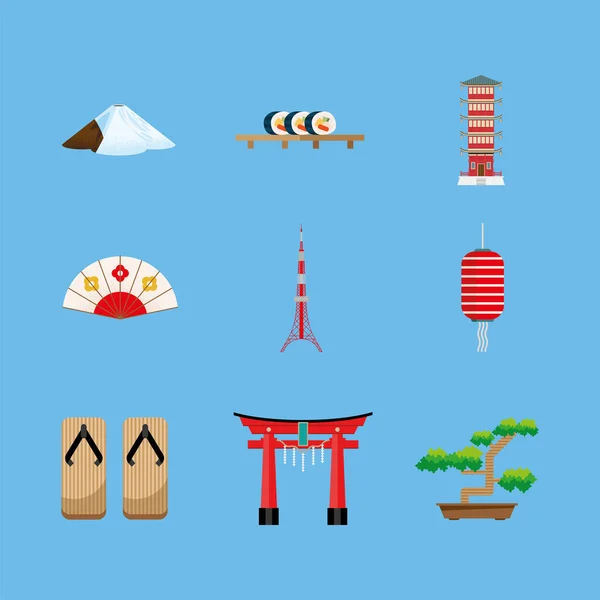 Neuf icônes de la culture japonaise — Image vectorielle