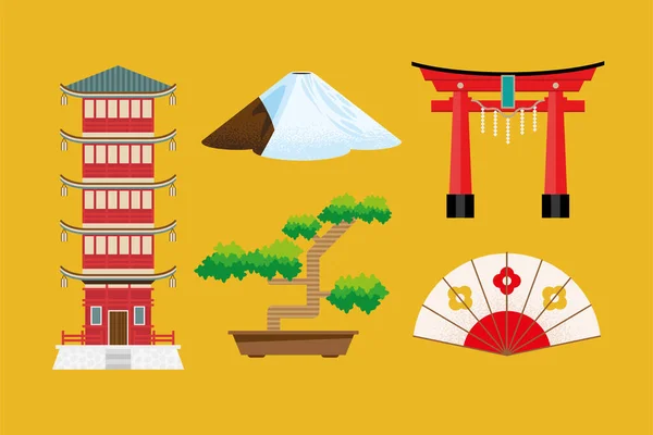 Cinq icônes de la culture japonaise — Image vectorielle