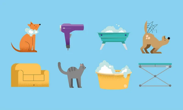 Ocho iconos de mascotas de lavado — Archivo Imágenes Vectoriales