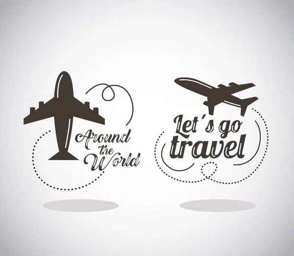 Travel letterings with airplanes — Stock Vector