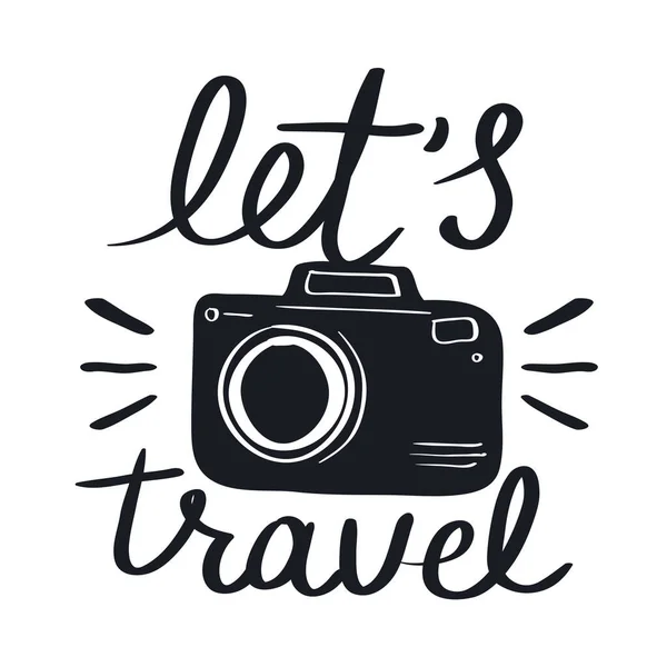 Lettering da viaggio con macchina fotografica — Vettoriale Stock