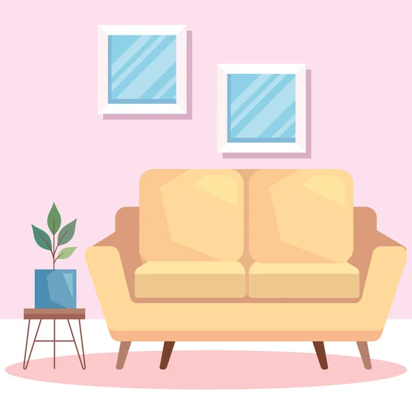 Gelbes Sofa und Zimmerpflanze — Stockvektor