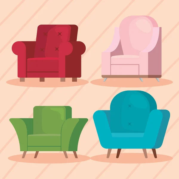 Dört kanepe oturma odası — Stok Vektör