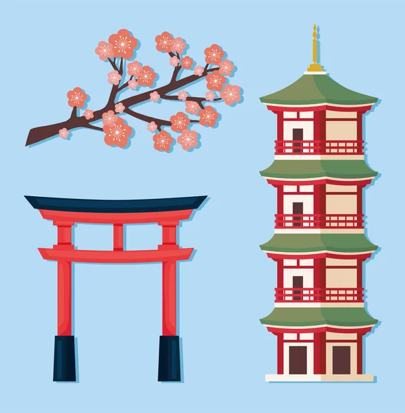 Arco e iconos japoneses — Vector de stock