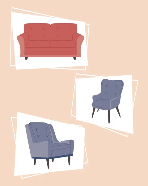 Decoración de muebles de sofá — Vector de stock