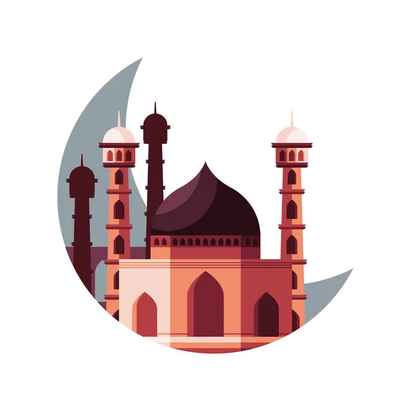清真寺穆斯林和月亮 — 图库矢量图片