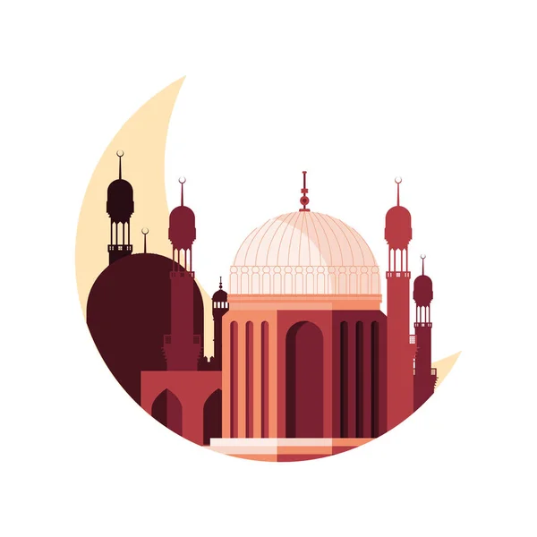 Mezquita musulmana con luna — Vector de stock