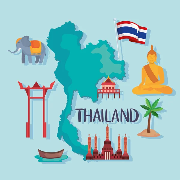Karta och thailand ikoner — Stock vektor
