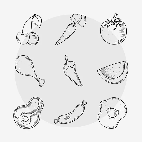 Comida y comer icono de grupo — Archivo Imágenes Vectoriales
