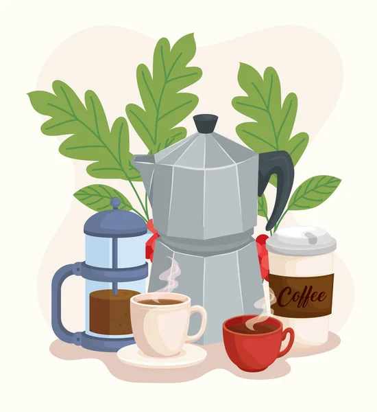 Kahve ikonlarıyla moka pot — Stok Vektör