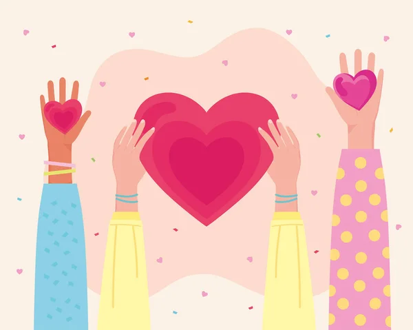 Mains tenant des cœurs d'amour — Image vectorielle