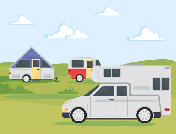 Three camper trailers — Stock Vector