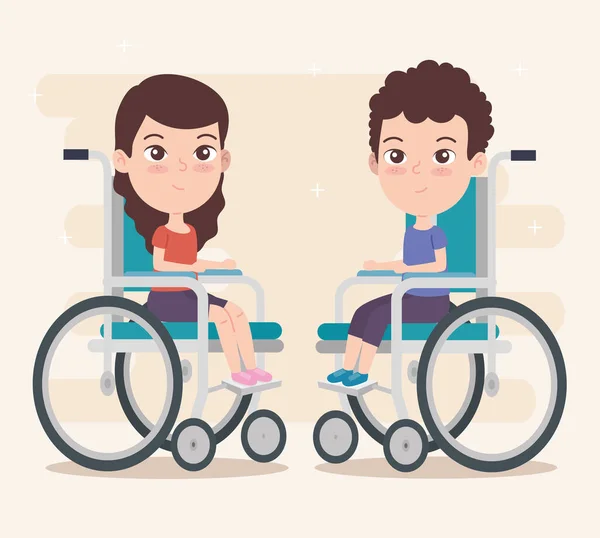 Pojke och flicka i rullstol — Stock vektor