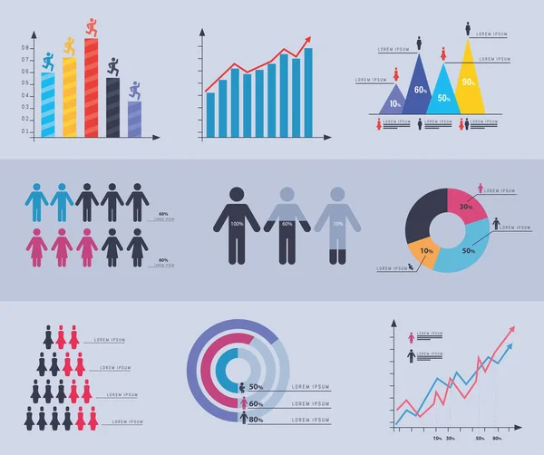 Gráfico demográfico icono colección — Vector de stock