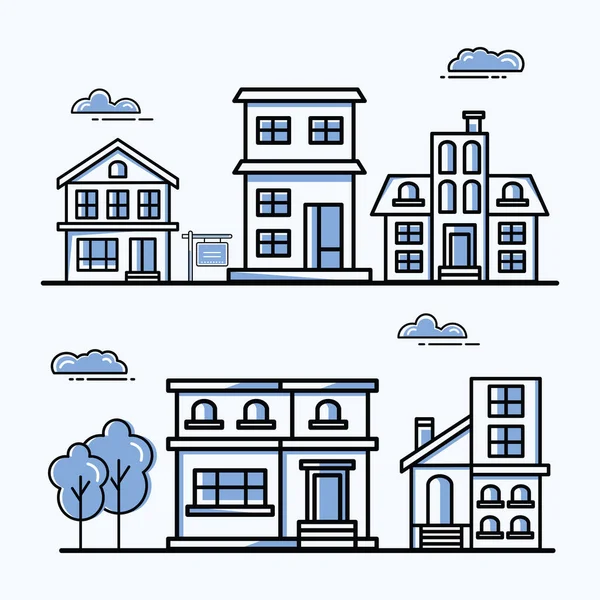 Ville maisons ensemble de symboles — Image vectorielle