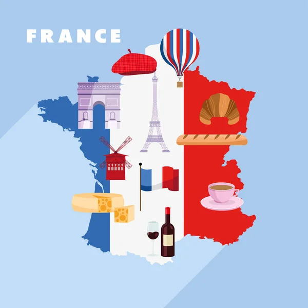 France map with icons — Stock Vector