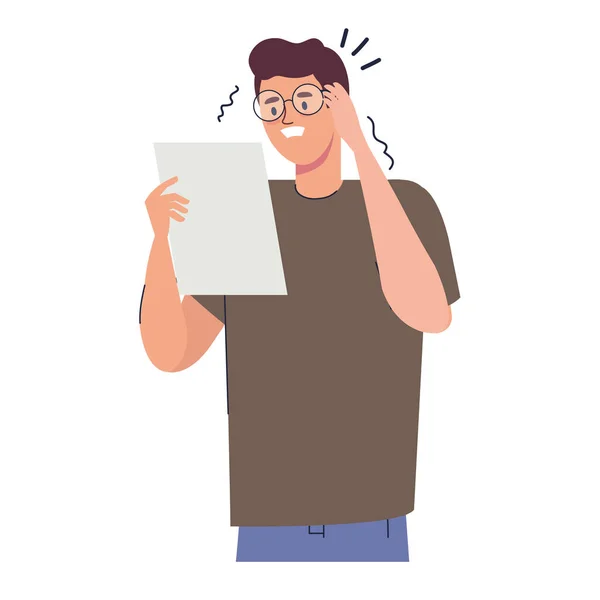 Homme stressé avec du papier — Image vectorielle