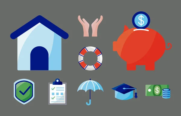 Insurance service nine icons — Stock Vector