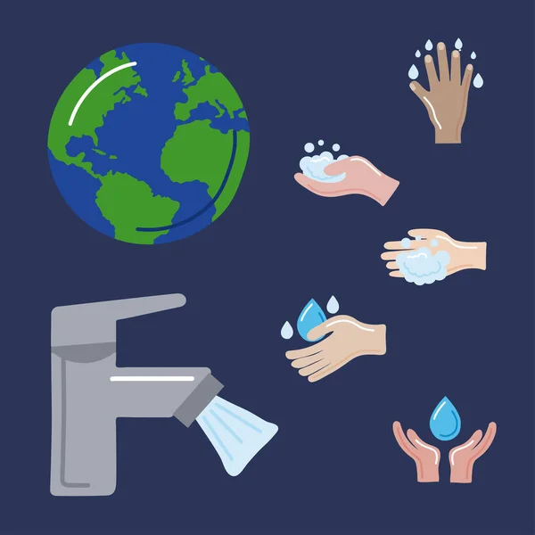 Семь иконок глобального дня мытья рук — стоковый вектор