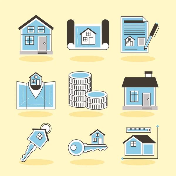 Nueve iconos inmobiliarios — Vector de stock