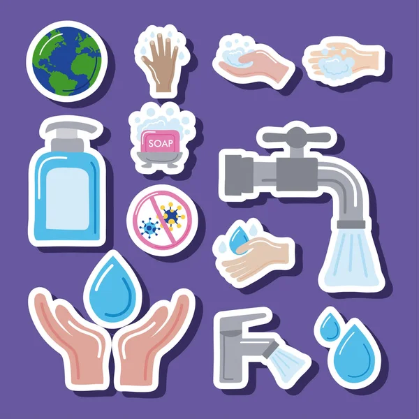Dvanáct globálních ikon dne mytí rukou — Stockový vektor