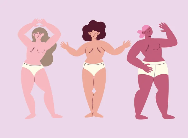 Tres luchadores contra el cáncer de mama — Archivo Imágenes Vectoriales