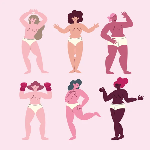 Seis sobrevivientes de cáncer de mama — Archivo Imágenes Vectoriales