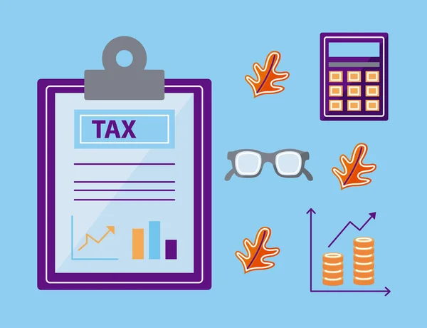 Tax document with icon set — Stock Vector